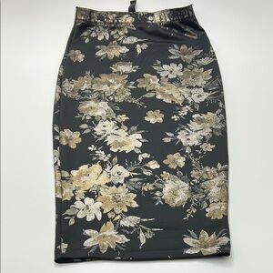 Windsor Midi Pencil Skirt Small Black Yellow Floral Cocktail Stretchy Pullon